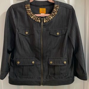 RUBY RD beaded Embellished Denim JEAN JACKET  blazer coat With 2 pockets Size 6